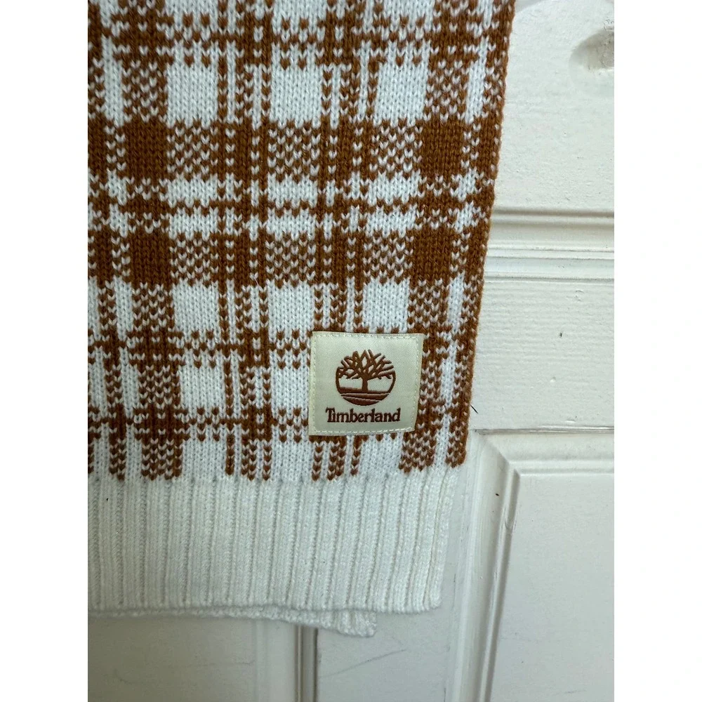 Timberland Plaid Scarf Brown White Acrylic Knit Winter Warm‎ Soft NWT